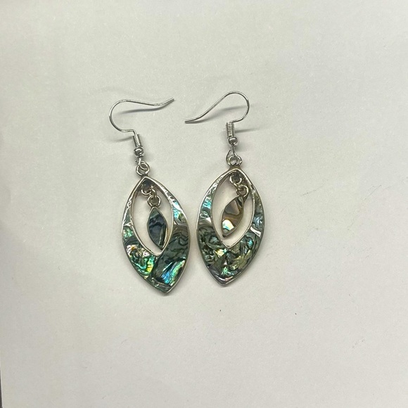 Taxco Jewelry - Vintage Taxco Mexican Alpaca Abalone Double Teardrop Earrings